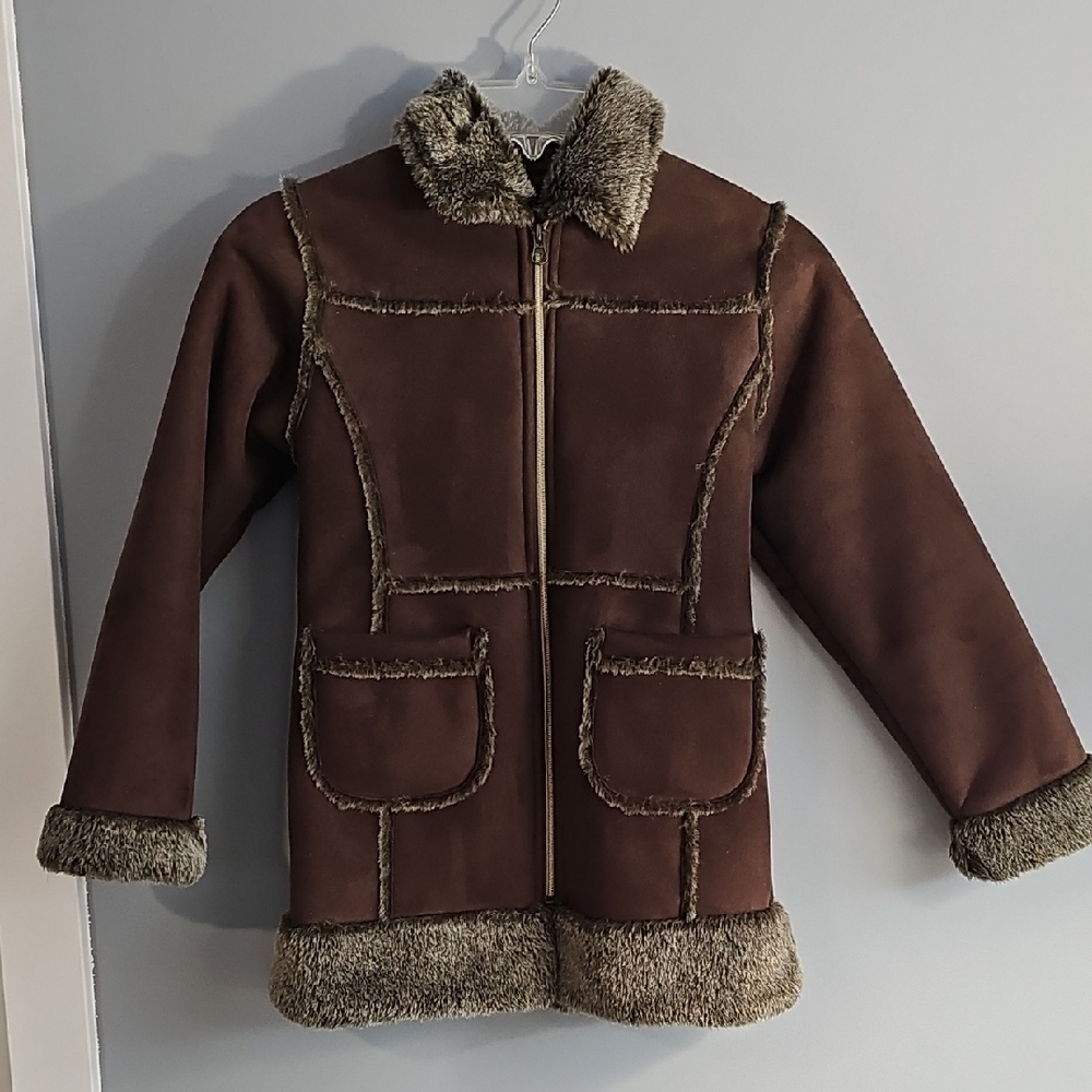 Cherokee Brown Kids Puffer Coat with Faux Fur Trim